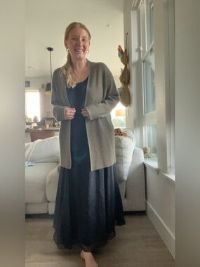 Eileen Fisher Open Front Cardigan Neutral Minimalist Drape Layering Sweater